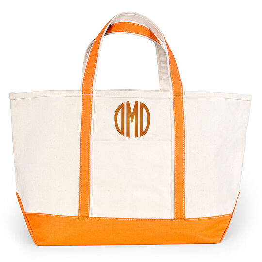 Personalized Large Orange Trimmed Boat Tote